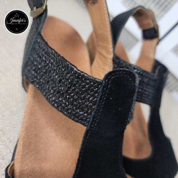 Vionic Women's Black Suede Wedge Sandals Size 7 - Picture 8 of 16